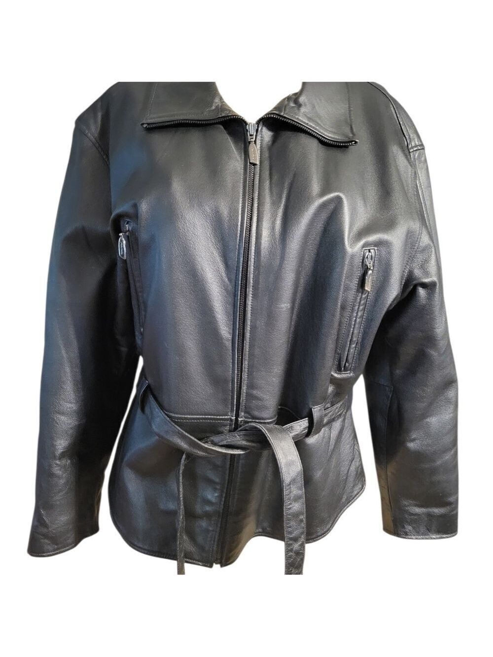 Marcia Collections Womens Leather Black Jacket 2XL Biker Sleek - Picture 3 of 6